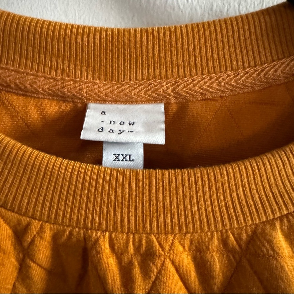 Quilted Golden Orange Cozy Girl Fall Sweatshirt, 3/4 drop shoulder puff sleeves - Picture 3 of 5
